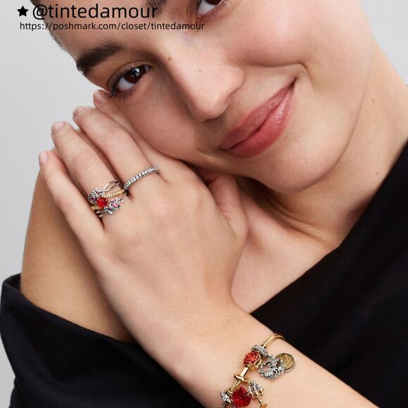 Pandora Disney Beauty and the Beast Enchanted Rose Dangle Charm - Picture 5 of 6